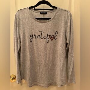 State of Mine  Light Gray “Grateful” long sleeve T-shirt. Ladies XL.. EUC
